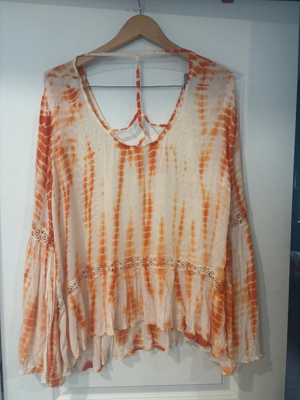 VENUS Orange Tie Dye Bell Sleeve Boho Fairy Tunic Blouse Sz Large